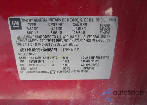 2015 Cadillac Srx Luxury Collection from USA, damaged, VIN 3GYFNBE38FS548270